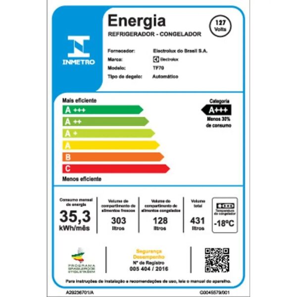 Geladeira Electrolux Frost Free 431L Efficient AutoSense Duplex Branca (TF70) - Image 8