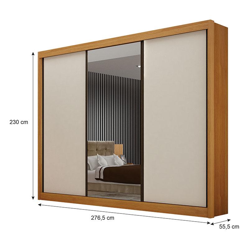 Guarda Roupa Casal 3 Portas com Espelho São Paulo Gold Cinamomo Off White - Leifer Móveis - Image 2