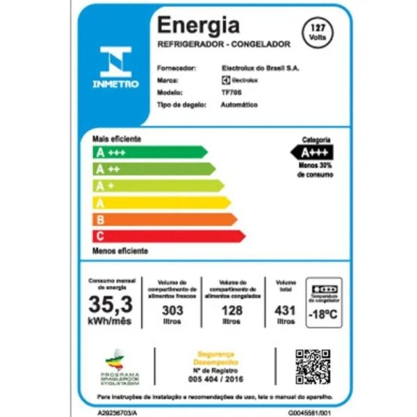 Refrigerador / Geladeira Electrolux TF70S 431L 2 Portas Frost Free Auto Sense Duplex Inox - Image 6