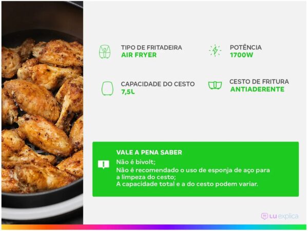 Air Fryer Arno Expert Maxxi AFD7 com Timer Inox 7,5L - Image 8
