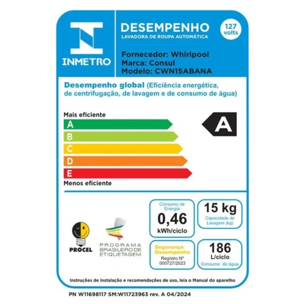 Lavadora Máquina de Lavar Consul 15 kg Branca com Modo Eco - CWN15AB - Image 13