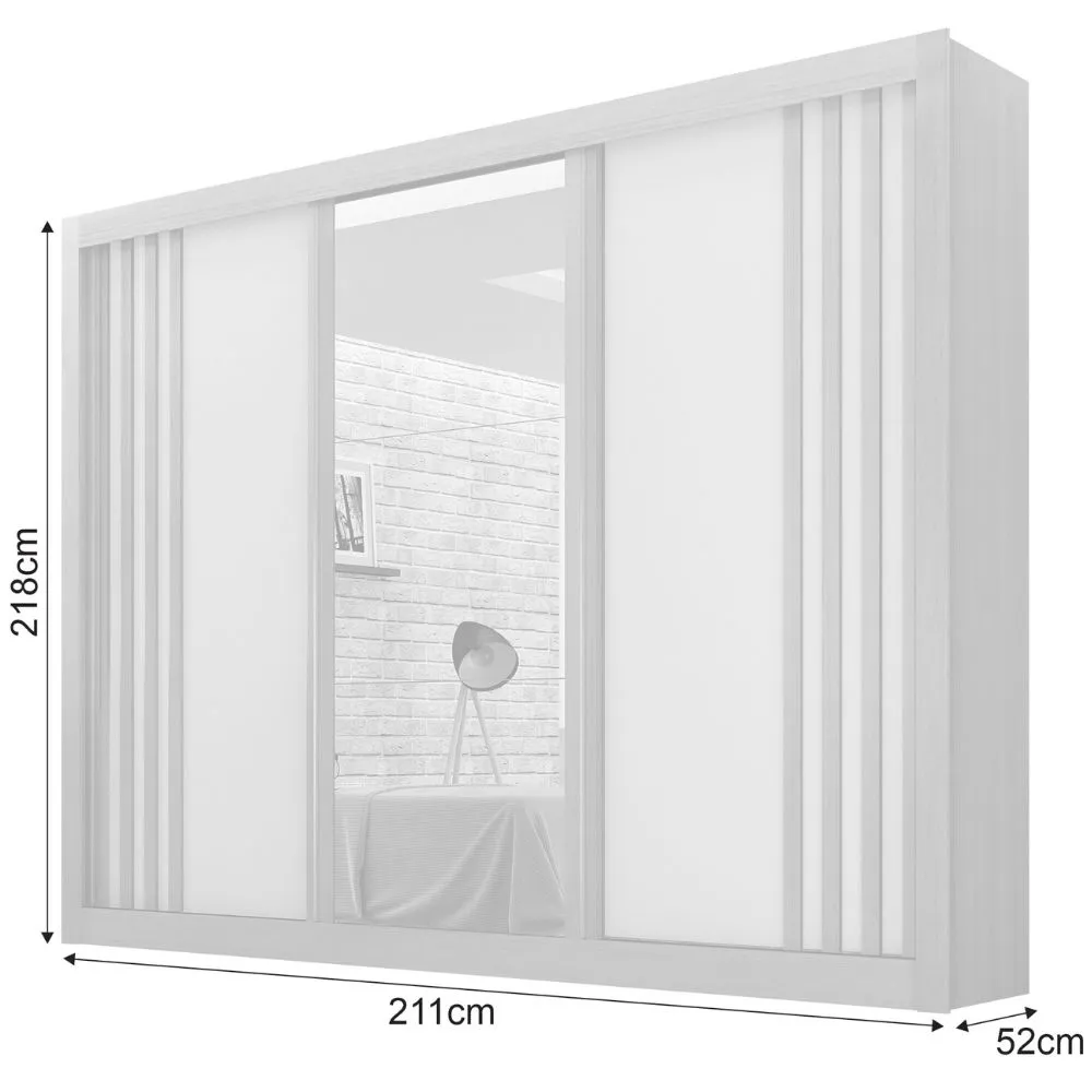 Guarda Roupa Milano Cinamomo Off White 3 Portas com Espelho 4 Gavetas Leifer Móveis - Image 2