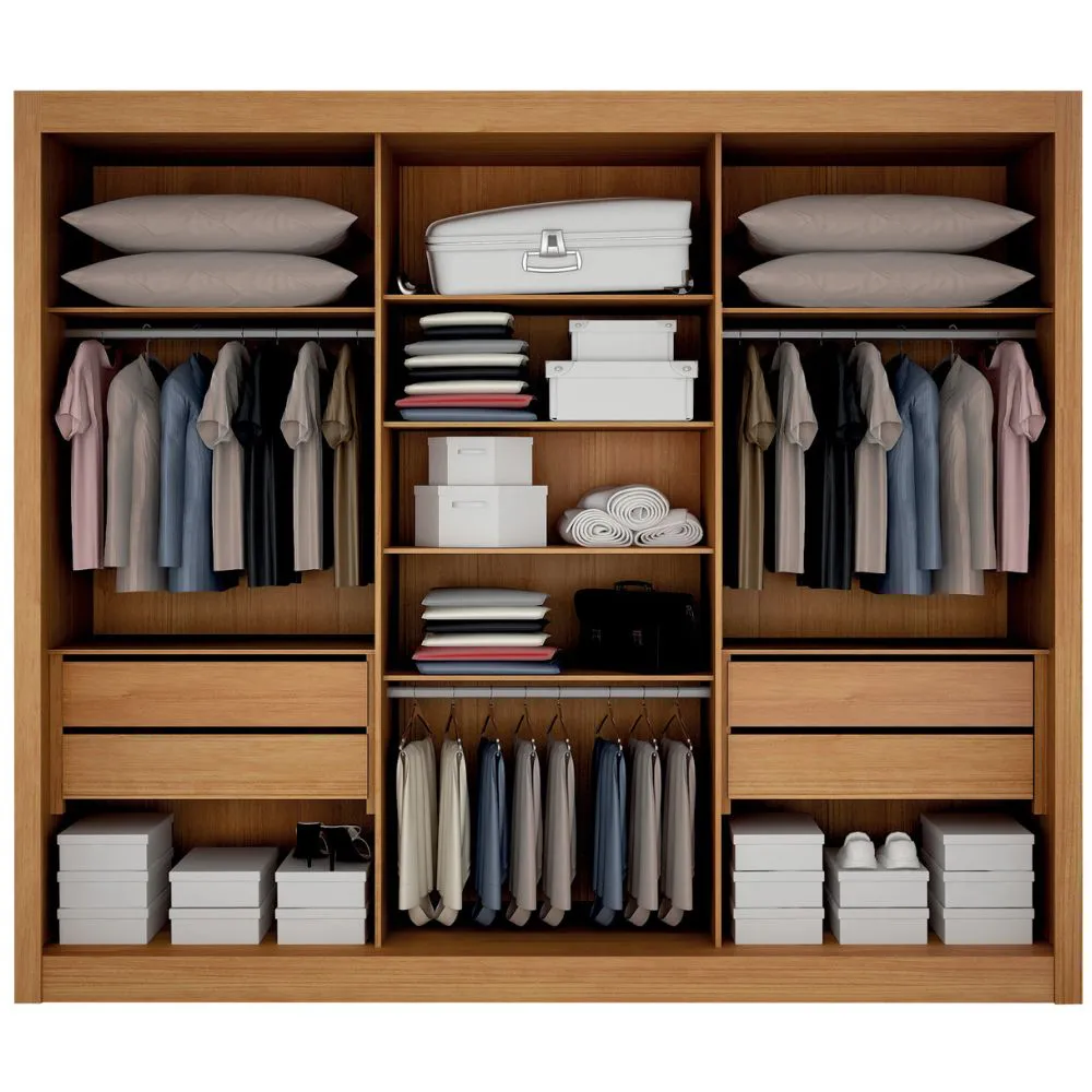 Guarda Roupa Milano Cinamomo Off White 3 Portas com Espelho 4 Gavetas Leifer Móveis - Image 3