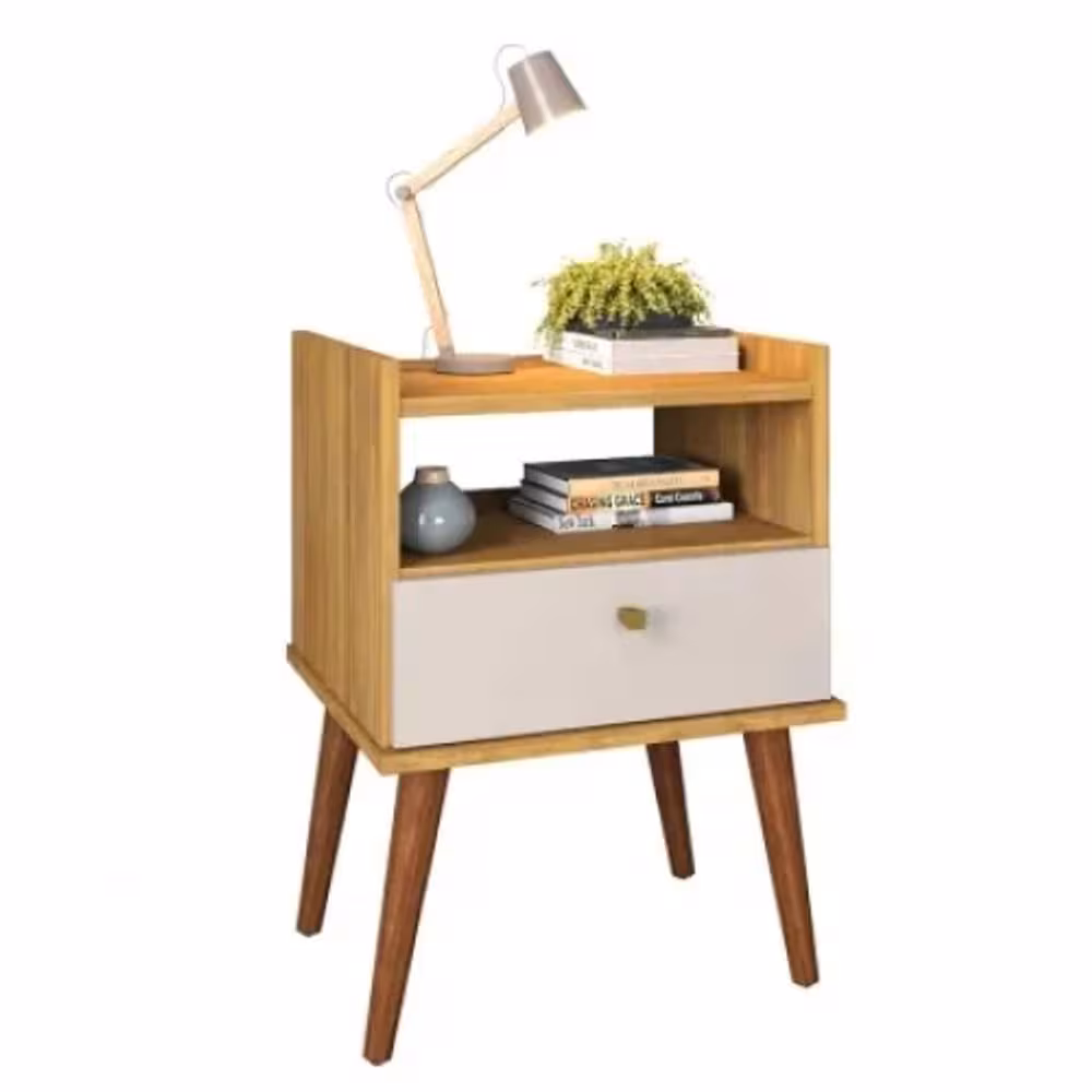 Mesa de Cabeceira Aroma com 1 Gaveta Freijo Off White 64cm - Fiorello Móveis - Off White | Freijó