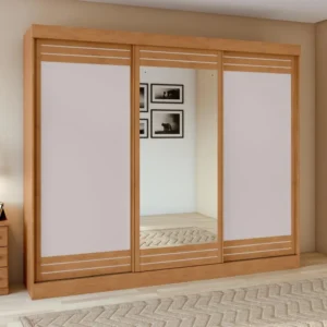 Guarda Roupa Casal Flex com Espelho 3 Portas de Correr Nice Lopas - Palha