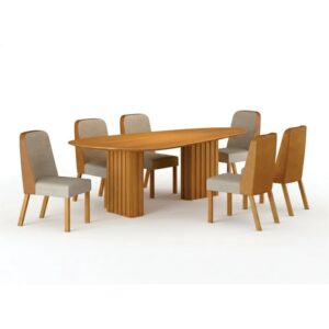 Conjunto Sala de Jantar Ísis 2,00m com 6 Cadeiras Tampo Orgânico s/ Vidro Cinamomo Cinamomo/Sintétic