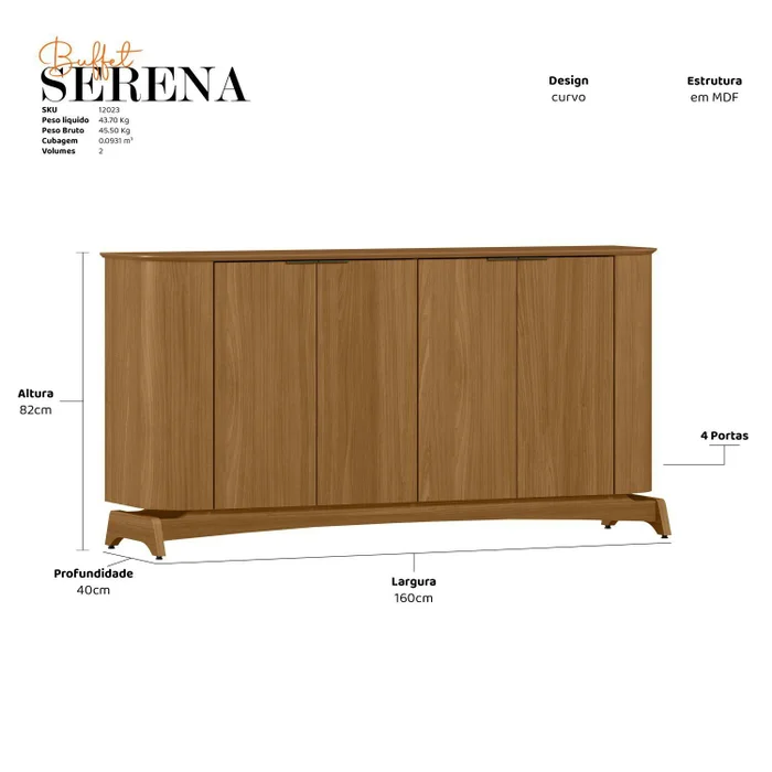 Balcão de Sala de Estar 160x40cm Serena - Imagem 2