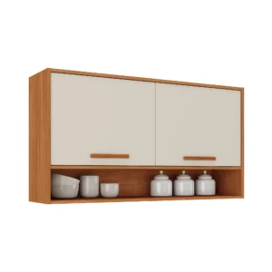 Armário Aéreo Itatiaia Canela 120 cm 2 Portas com Nicho Cinamomo e Off White