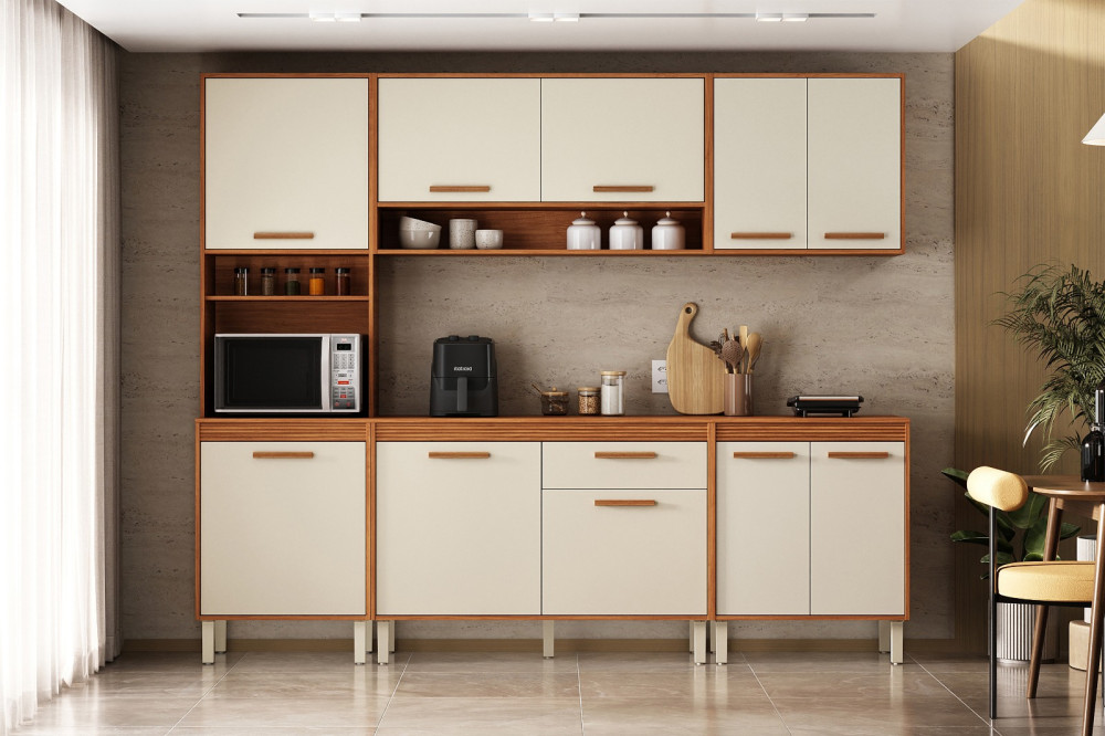Cozinha Canela Completa 5 Peças 2.54m Cinamomo/Off White - Itatiaia