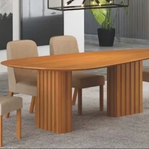 MESA ISIS 135CM ORGÂNICO CINAMOMO SEM VIDRO  COM 4 CADEIRA ISIS MADEIRA LH PALHA