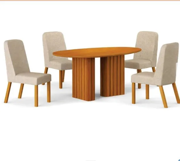 MESA ISIS 135CM ORGÂNICO CINAMOMO SEM VIDRO  COM 4 CADEIRA ISIS MADEIRA LH PALHA - Imagem 2