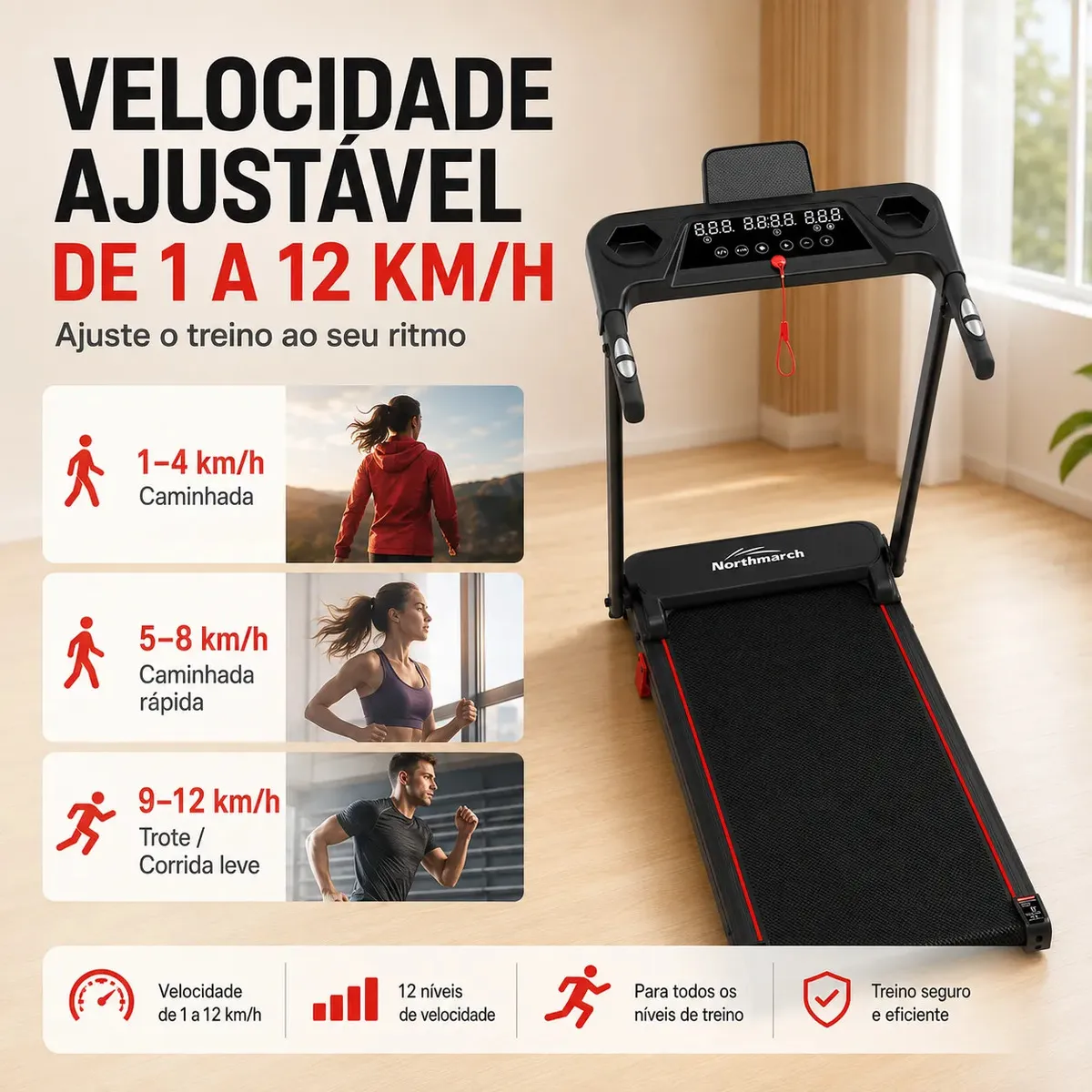 Esteira Elétrica Northmarch RS7 com Bluetooth, Dobrável e Amortecimento, para Treino Residencial - Imagem 4
