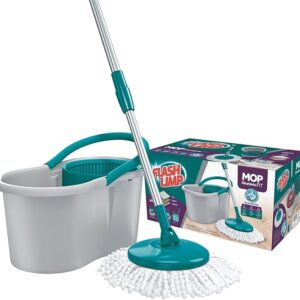 Mop FIT Giratório com 2 refis microfibra, balde com 8 litros, MOP5010, Flash Limp - Verde